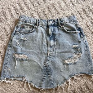Pilcro Light Blue Distressed Denim Mini Skirt